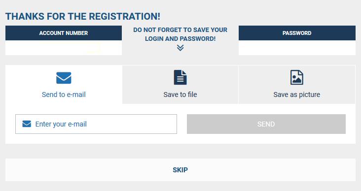 The registration screen
