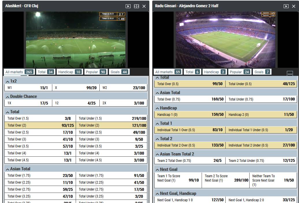It is also possible to bet live on multiple matches