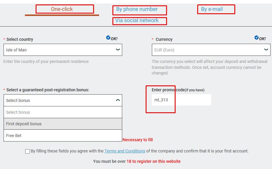 2 clicks registration process