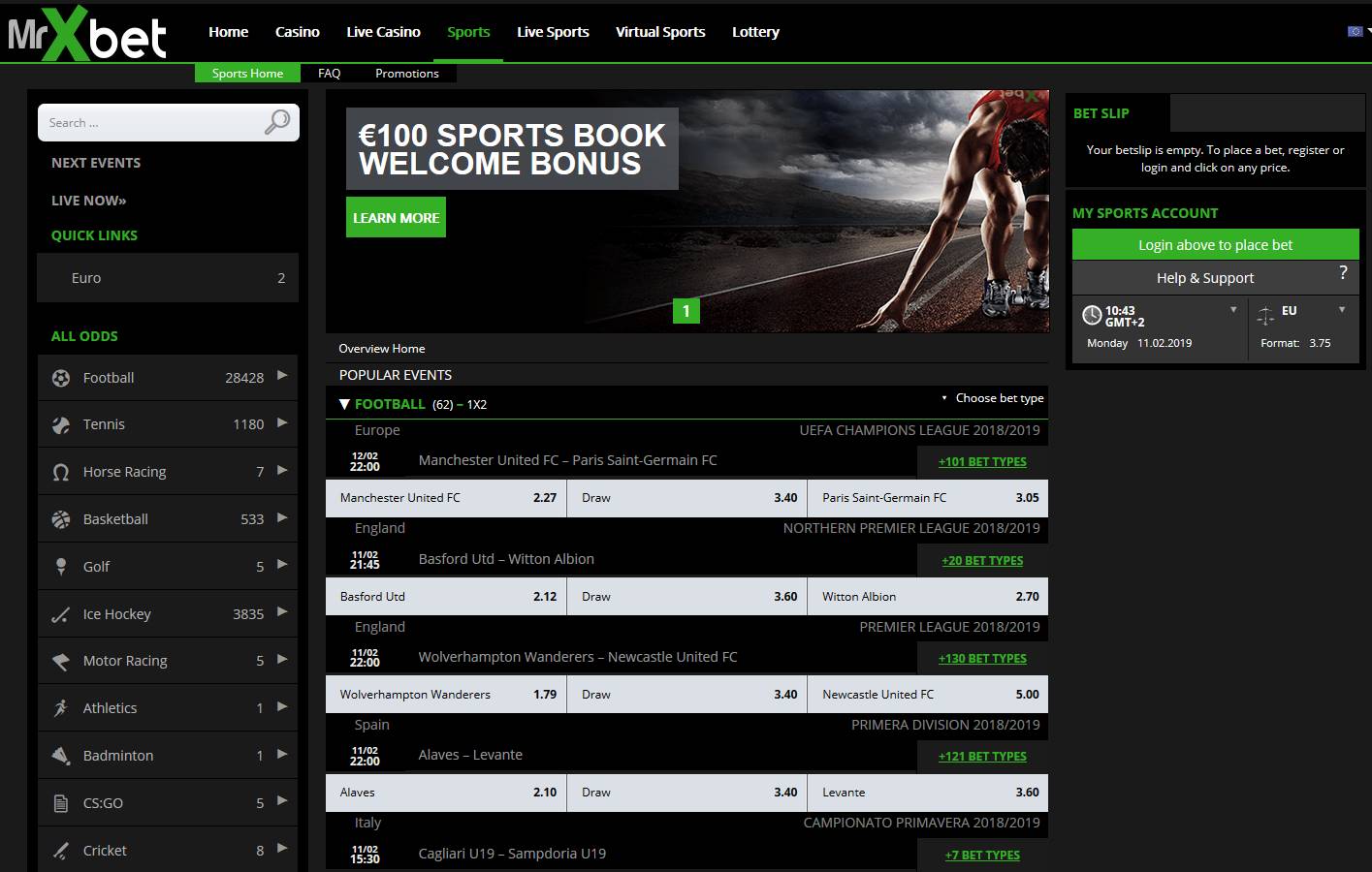Sport betting section intro